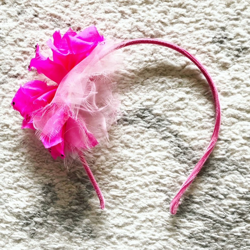 Pink velvet & beaded flower Girls’ headband